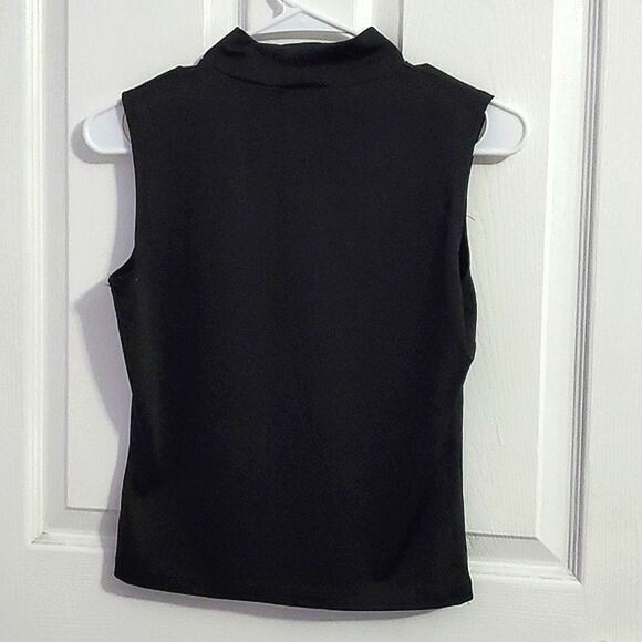 Restricted Area Black High Neck Minimalist Boho Chic Jersey Top - Picture 3 of 4